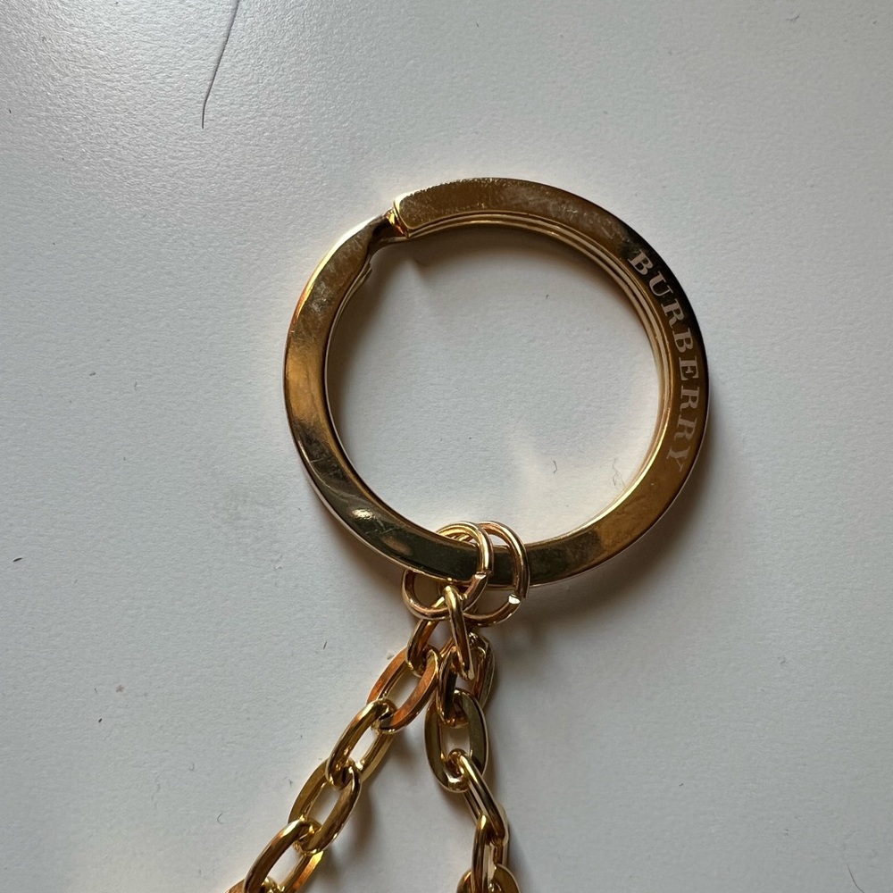 BURBERRY Gold Tone Bag Charm Key Ring Heart and Perfume Bottle Motif With Box - Picture 5 of 6